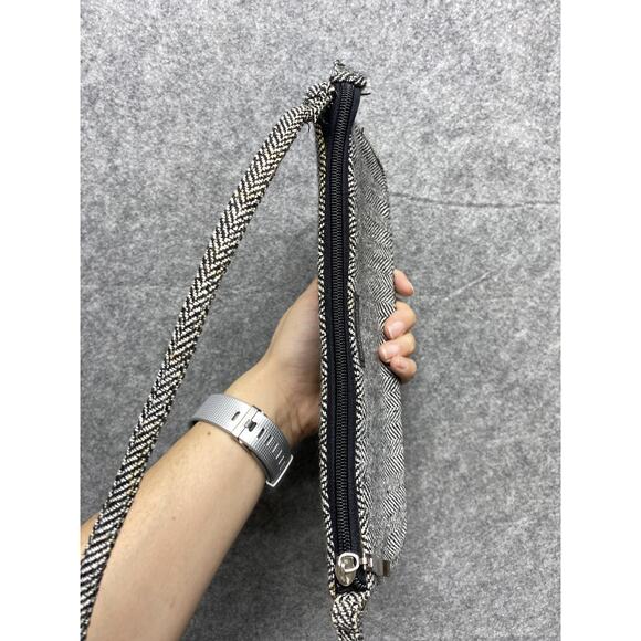 Kate Spade New York Herringbone Shoulder Bag Small Black White Tweed Purse - Picture 7 of 12